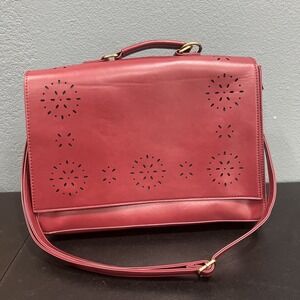 Ecosusi Red Vegan Leather Briefcase Laptop Messenger‎ Bag Bow & Cutout Travel